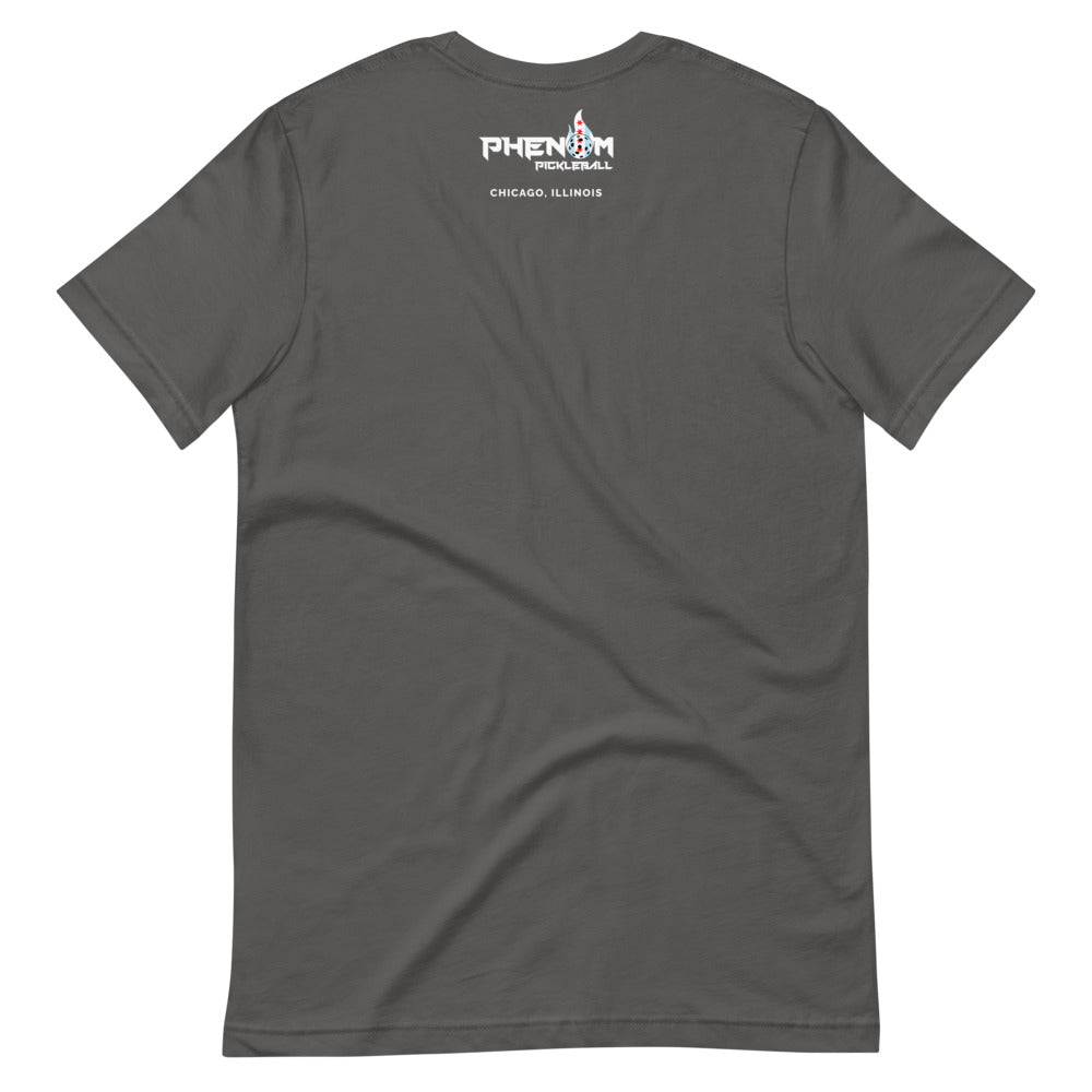 dark gray just dink it chicago pickleball shirt athletic apparel performance top phenom logo view