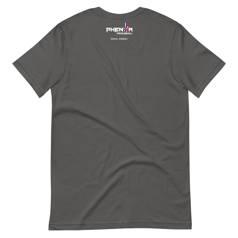 dark gray just dink it hawaii oahu pickleball shirt performance apparel athletic top phenom logo back view