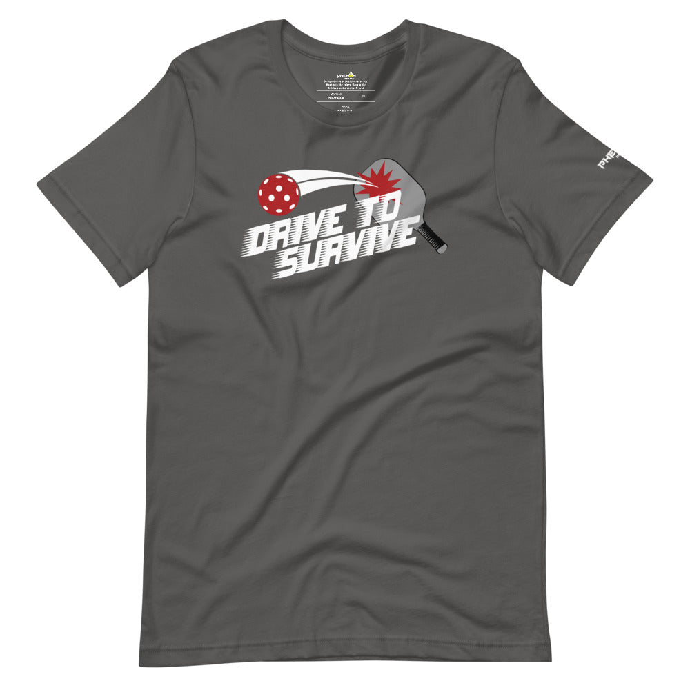 dark gray drive to survive pickleball shirt apparel front view