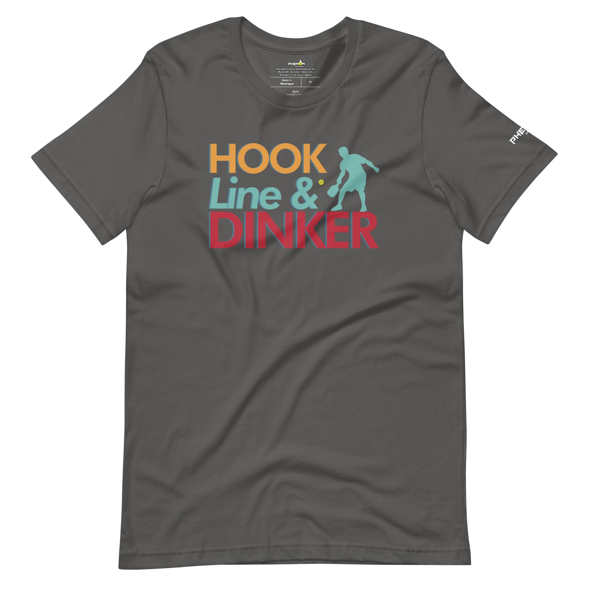 dark gray hook line dinker pickleball shirt apparel front view
