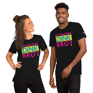 smiling couple wearing black do you even dink bro pickleball shirt apparel front view