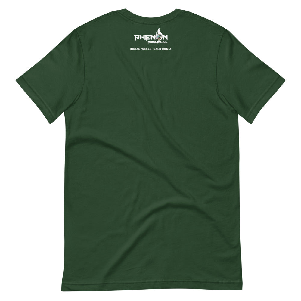 forest green just dink it indian wells pickleball shirt performance apparel athletic top phenom logo back view
