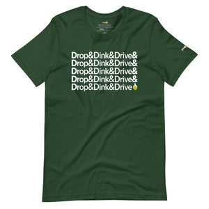 forest green drop & dink & drive pickleball apparel shirt front view