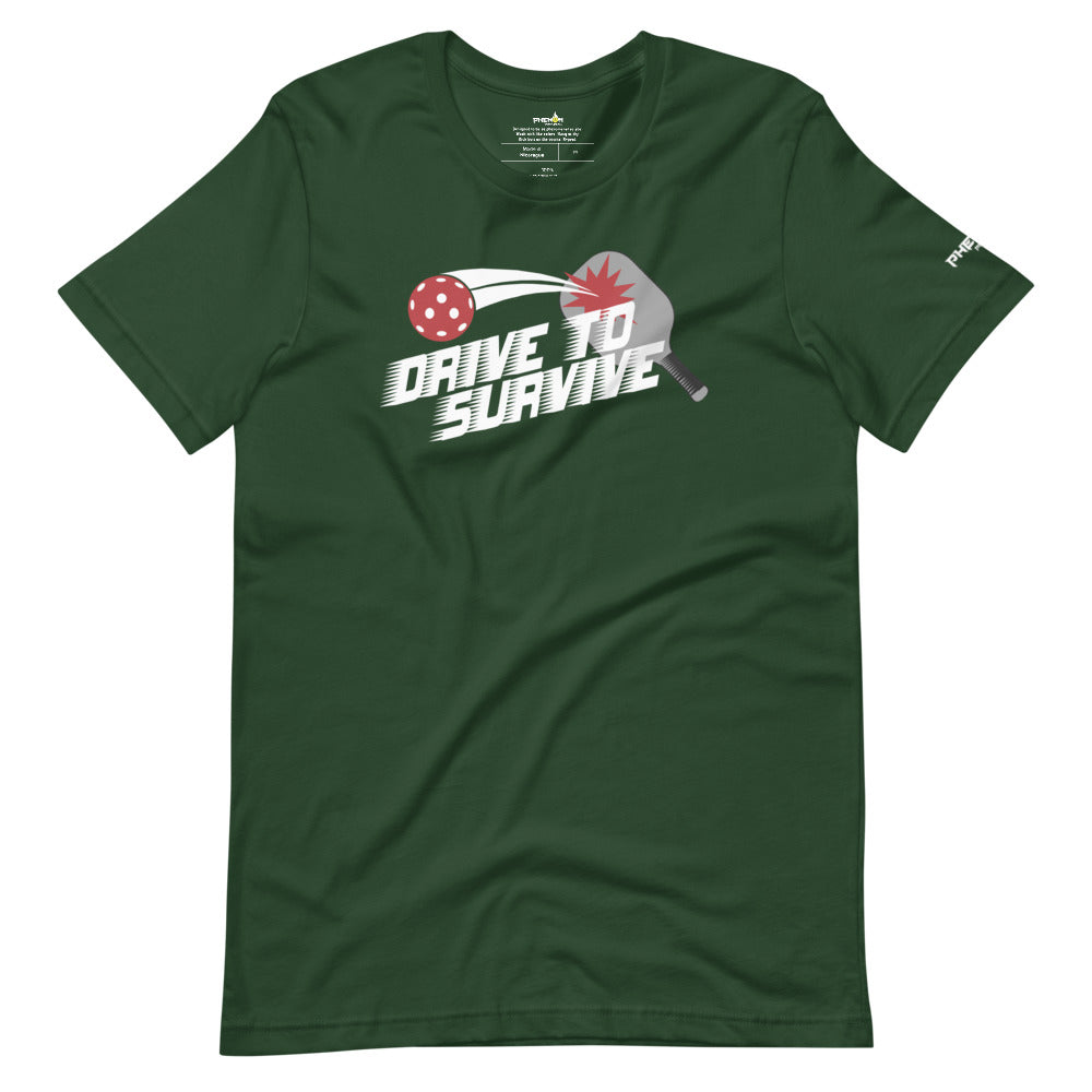 forest green drive to survive pickleball shirt apparel front view