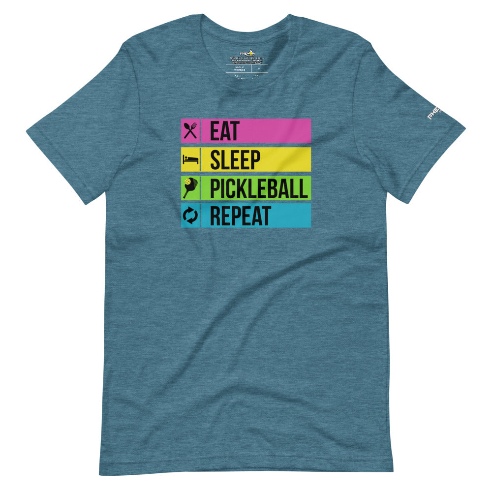 heather teal blue eat sleep pickleball repeat pickleball apparel shirt front view