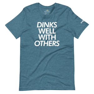 heather teal blue dinks well with others pickleball shirt apparel front view