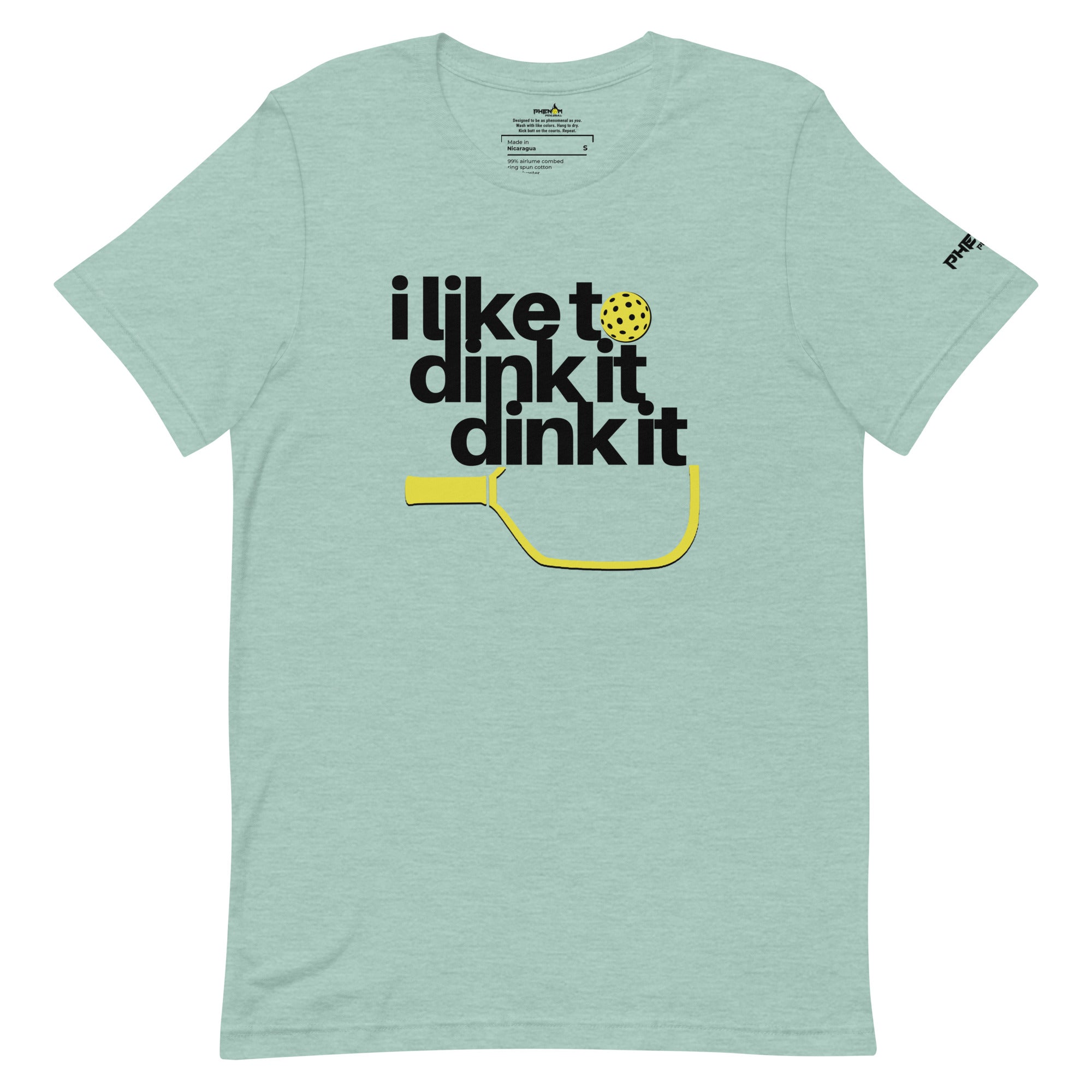 heather mint green i like to dink it dink it pickleball apparel athletic performance shirt front view