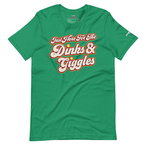 kelly green just here for the dinks and giggles pickleball shirt apparel front view