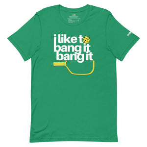 kelly green i like to bang it bang it pickleball shirt performance apparel front view