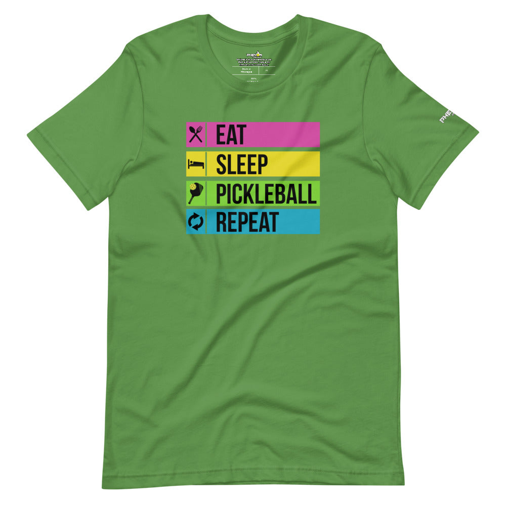 light green eat sleep pickleball repeat pickleball apparel shirt front view