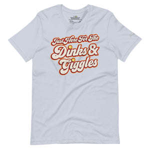light blue just here for the dinks and giggles pickleball shirt apparel front view