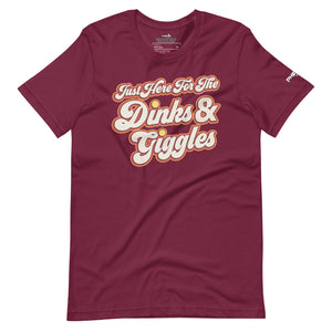 maroon just here for the dinks and giggles pickleball shirt apparel front view