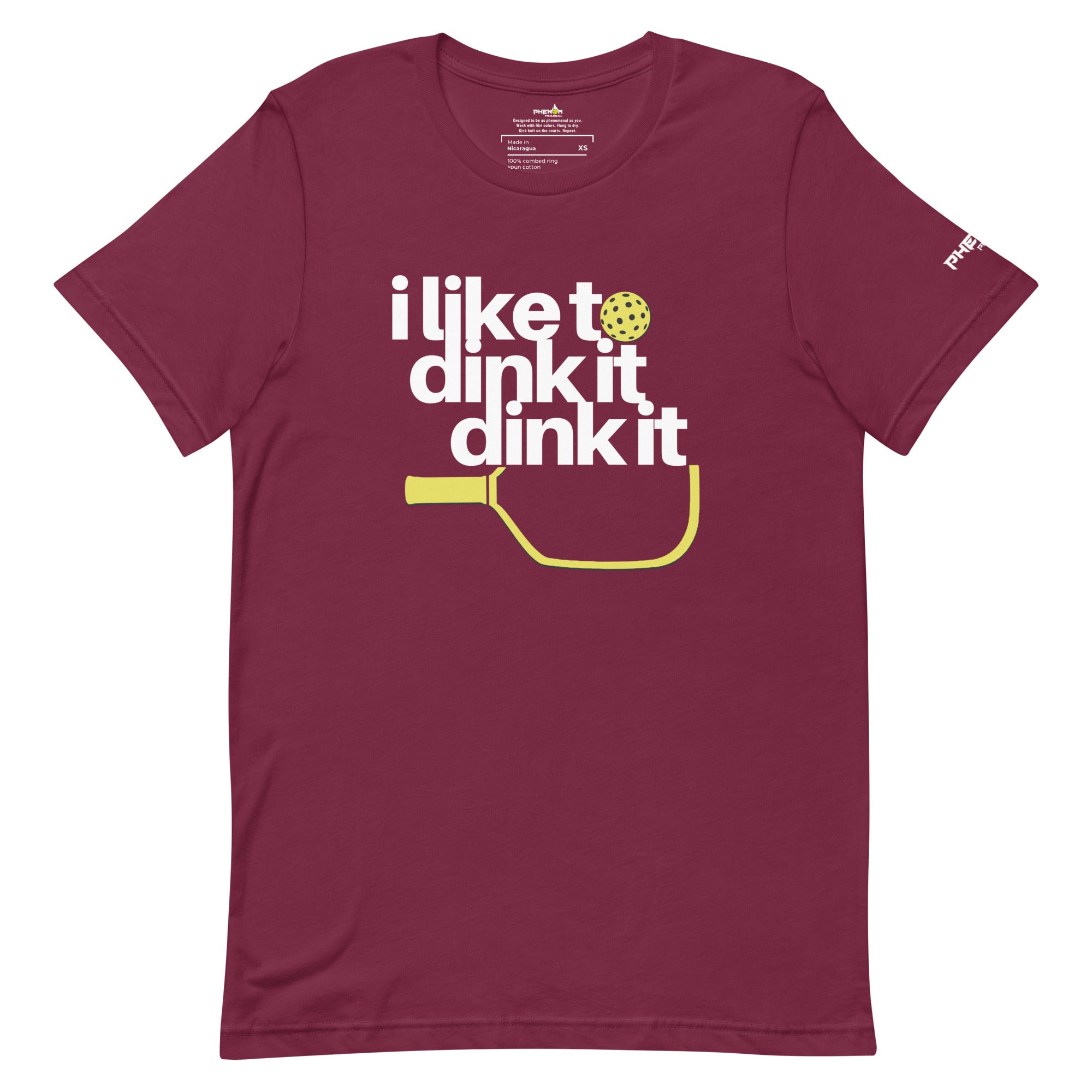 maroon i like to dink it dink it pickleball apparel athletic performance shirt front view
