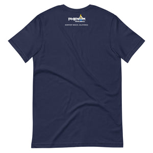 navy blue just dink it newport beach california pickleball shirt performance apparel athletic top phenom logo back view