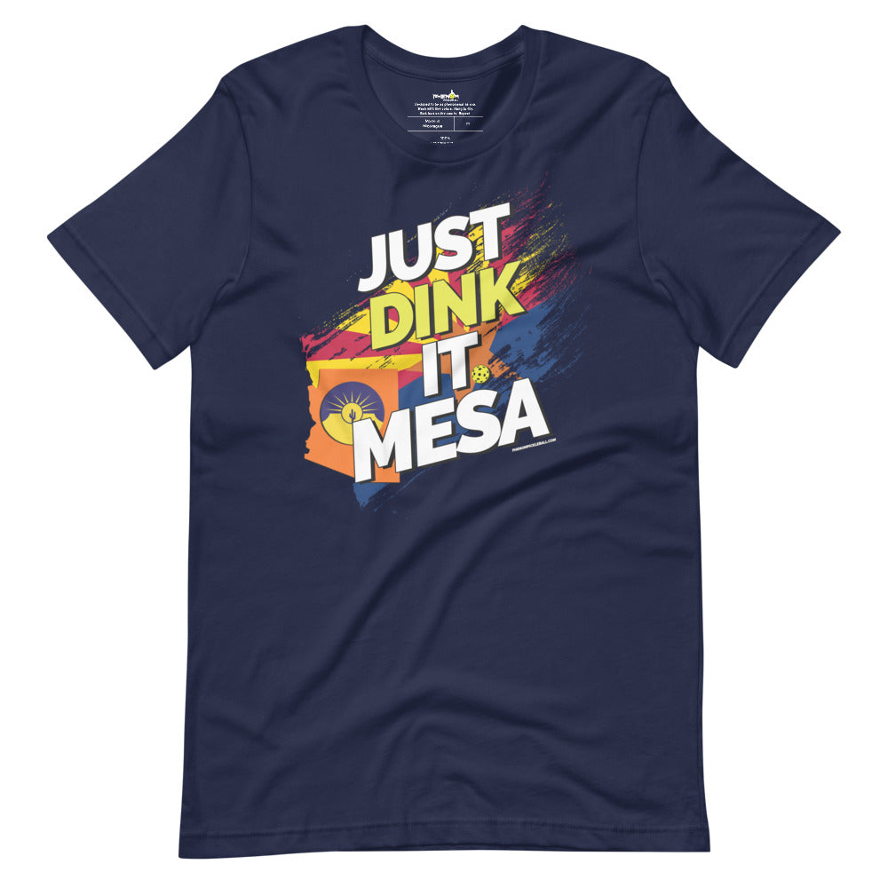 navy blue just dink it mesa arizona pickleball shirt performance apparel athletic top front view