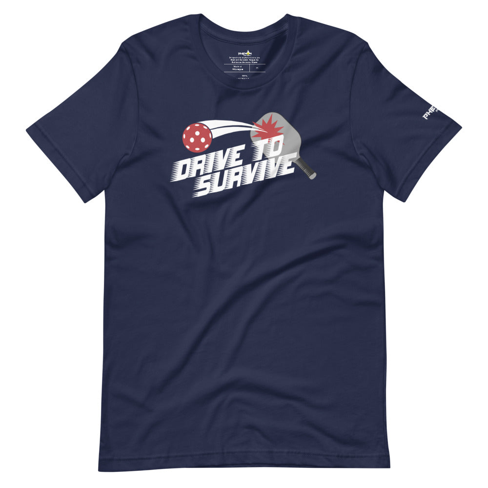 navy blue drive to survive pickleball shirt apparel front view