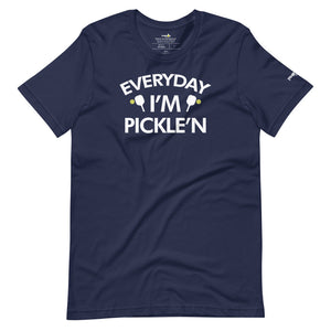 navy blue everyday I'm pickle'n pickleball shirt apparel front view