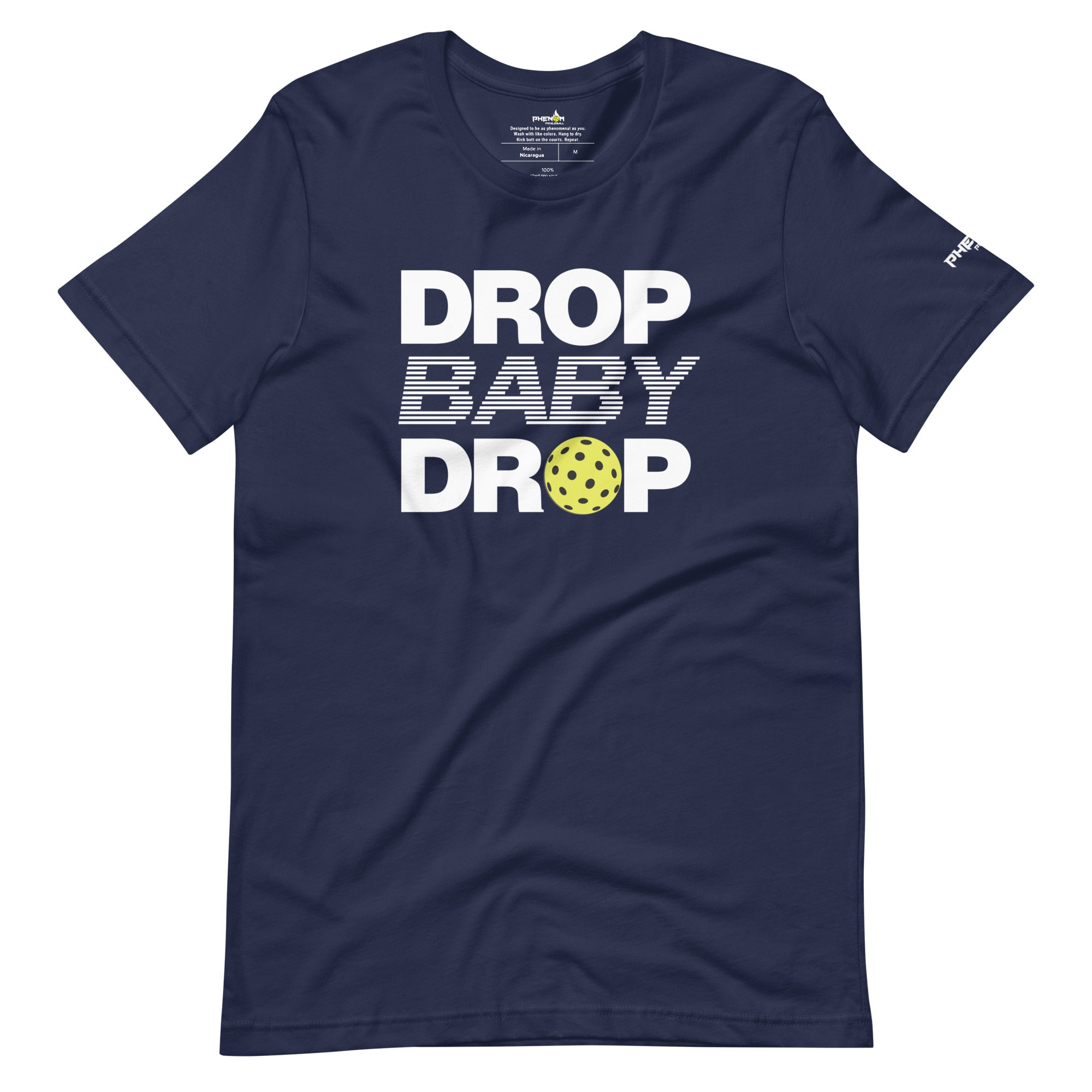 navy blue drop baby drop pickleball shirt apparel front view
