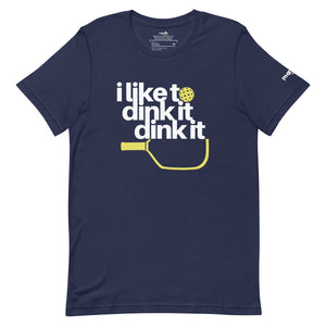 navy blue i like to dink it dink it pickleball apparel athletic performance shirt front view