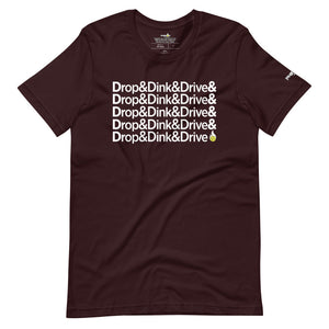 dark maroon burgundy drop & dink & drive pickleball apparel shirt front view