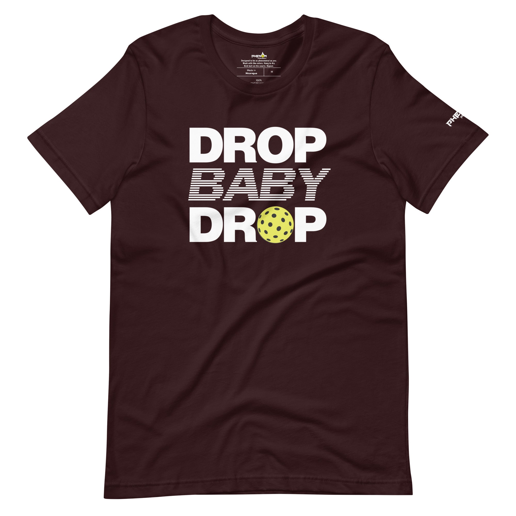 dark maroon burgundy drop baby drop pickleball shirt apparel front view