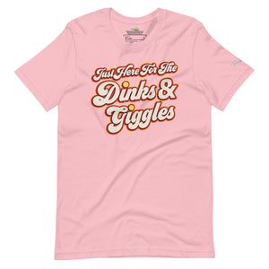 light pink just here for the dinks and giggles pickleball shirt apparel front view
