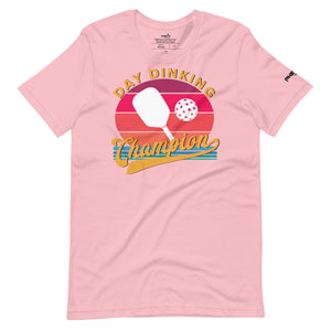 light pink day dinking champion retro inspired pickleball shirt apparel front view