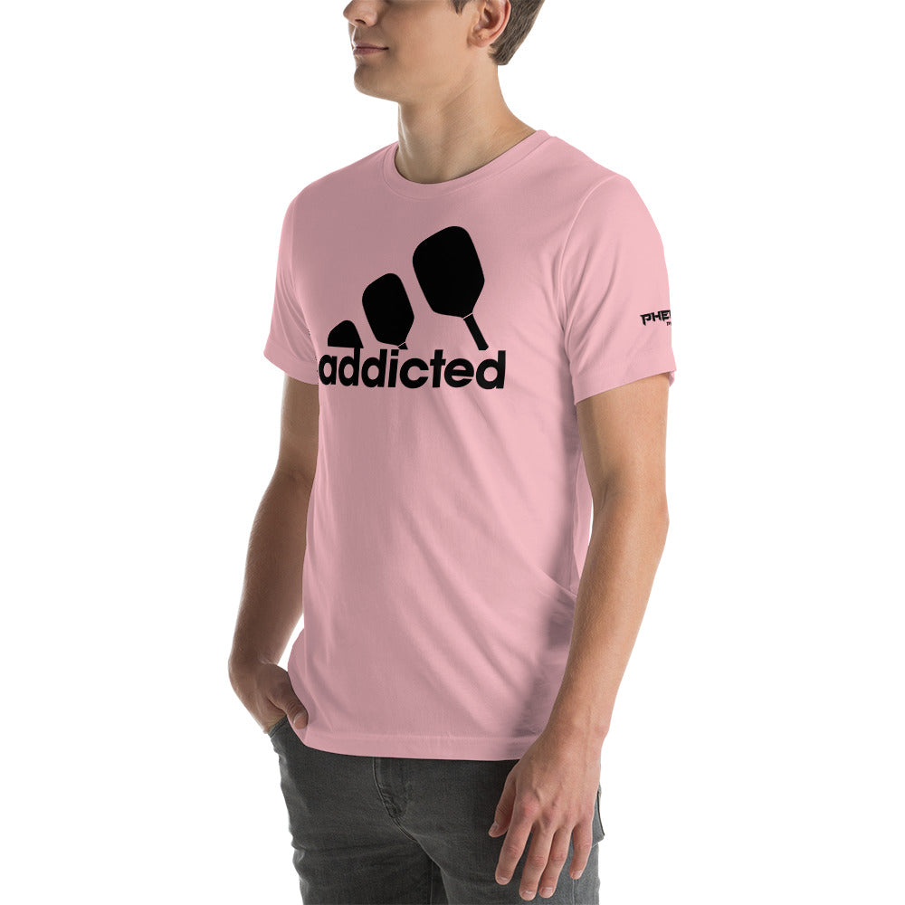 mean wearing pink addicted pickleball shirt alternate angle