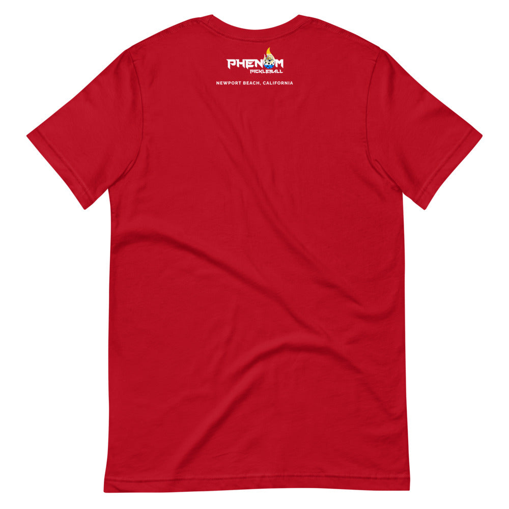 red just dink it newport beach california pickleball shirt performance apparel athletic top phenom logo back view