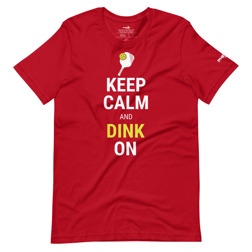 red keep calm and dink on pickleball shirt performance apparel athletic top front view