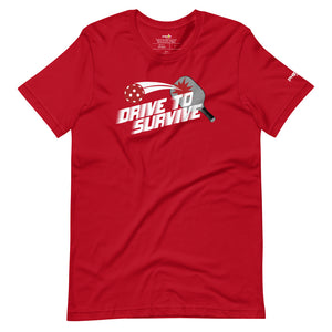 red drive to survive pickleball shirt apparel front view