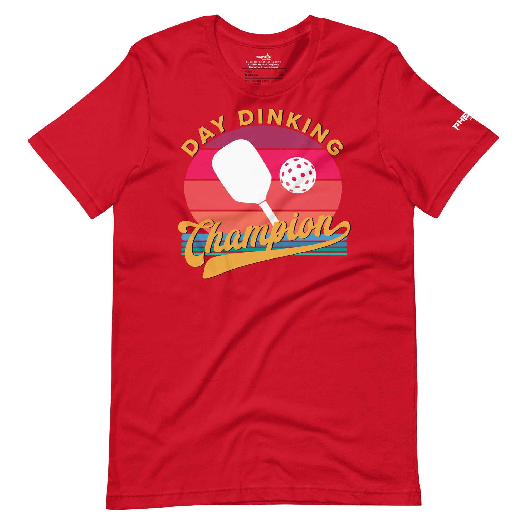 red day dinking champion retro inspired pickleball shirt apparel front view