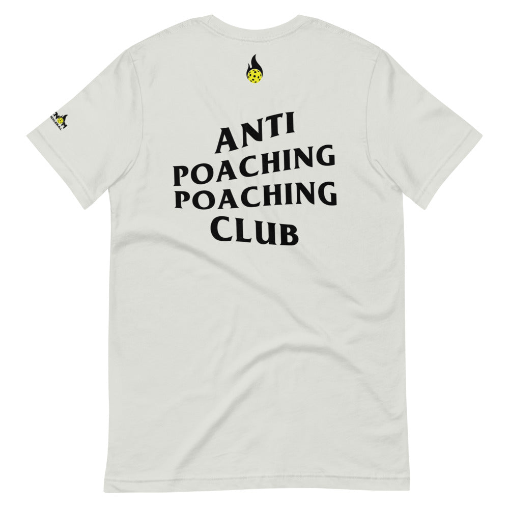 anti poaching poaching club pickleball apparel shirt light gray back view
