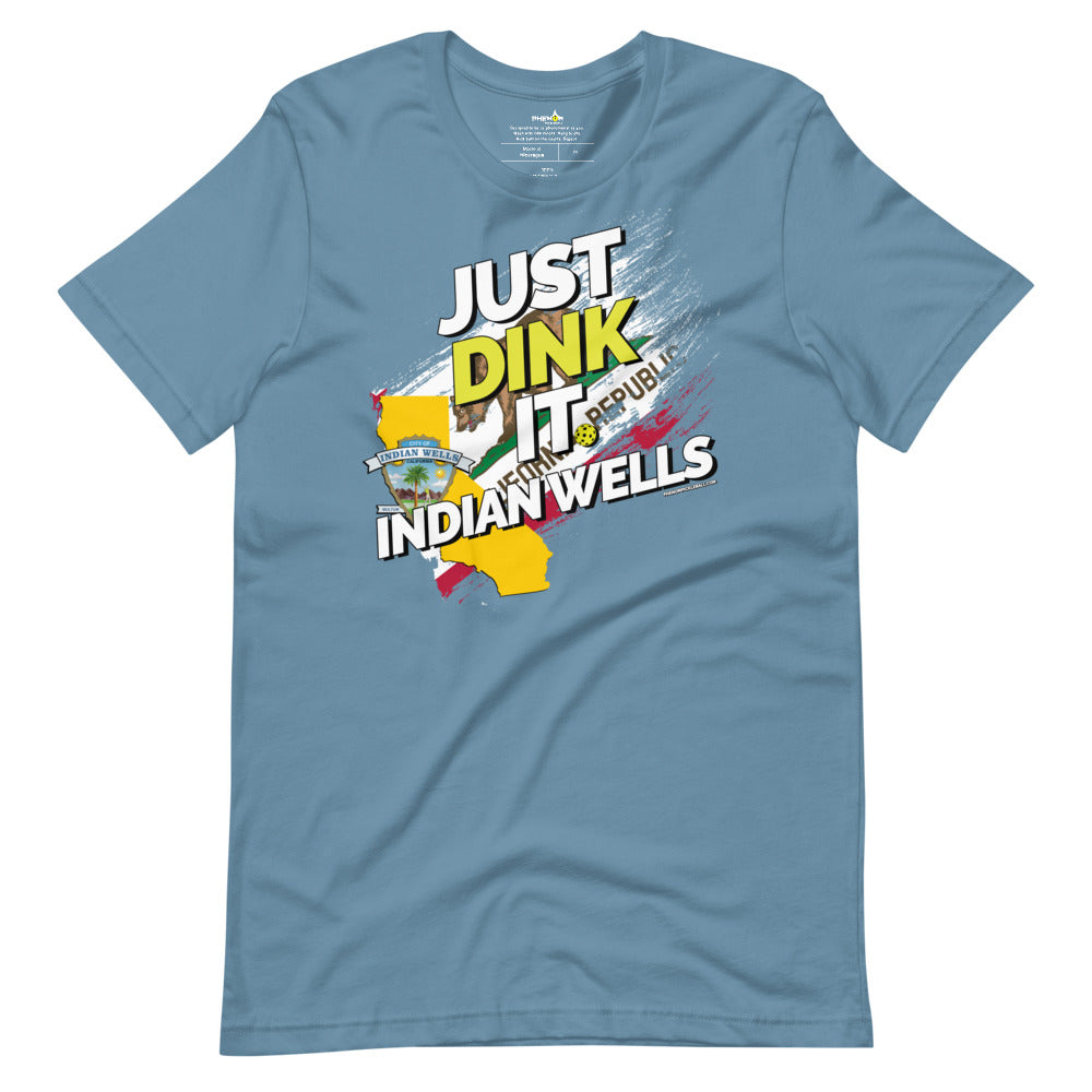 steel blue just dink it indian wells pickleball shirt performance apparel athletic top front view