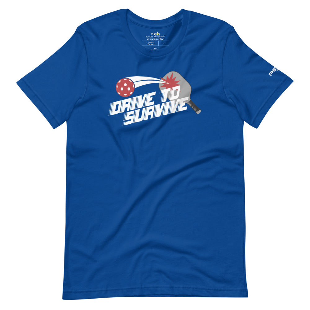 royal blue drive to survive pickleball shirt apparel front view