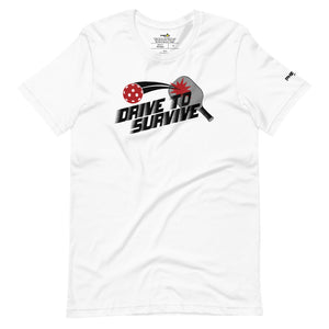 white drive to survive pickleball shirt apparel front view