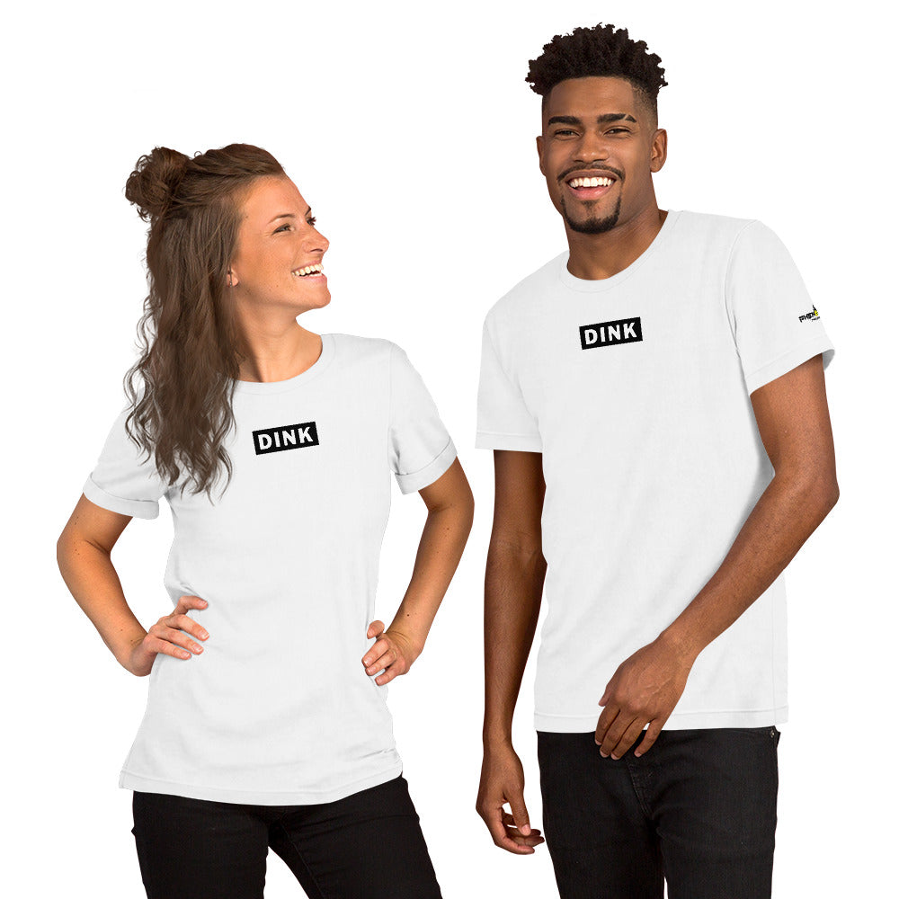 smiling couple wearing white dink pickleball shirt apparel kith inspired front view