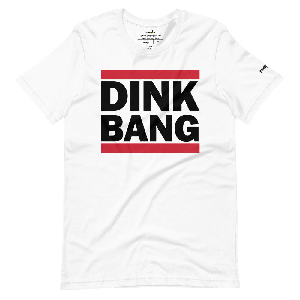 white dink bang run dmc inspired pickleball shirt apparel front view