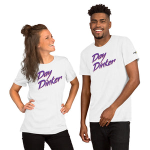 smiling couple wearing white day dinker pickleball shirt apparel front view