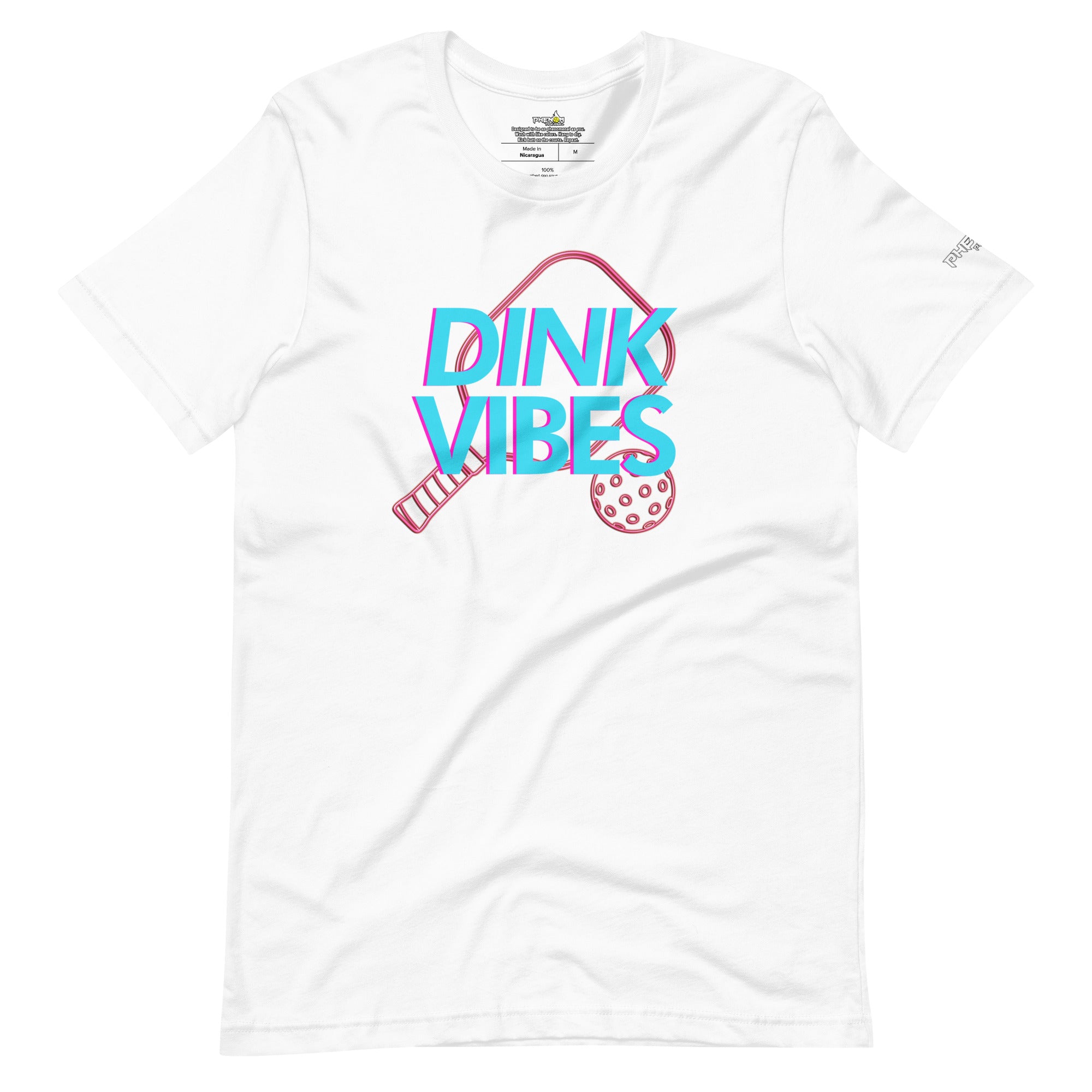white dink vibes neon inspired pickleball apparel shirt front view
