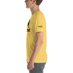 man wearing yellow addicted phenom pickleball shirt side viewhirt 