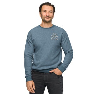 man wearing light blue fleece embroidered big dink energy pickleball sweater apparel