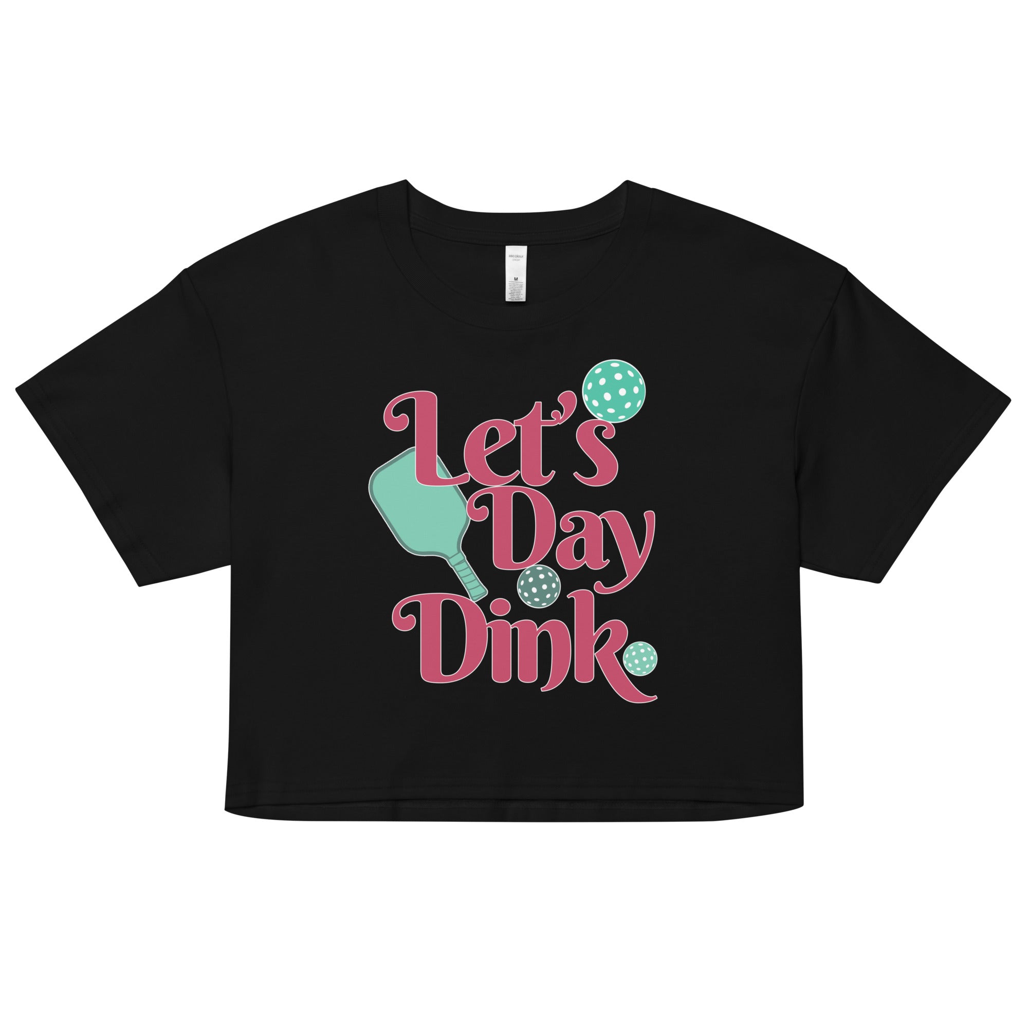 black let's day dink women's crop top pickleball apparel performance shirt athletic top front view
