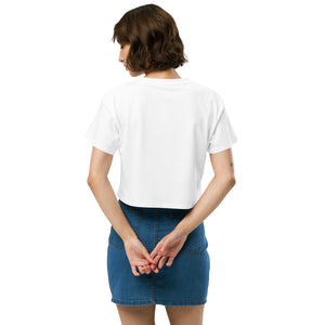 tall woman wearing white let's day dink women's crop top pickleball apparel performance shirt athletic top back view
