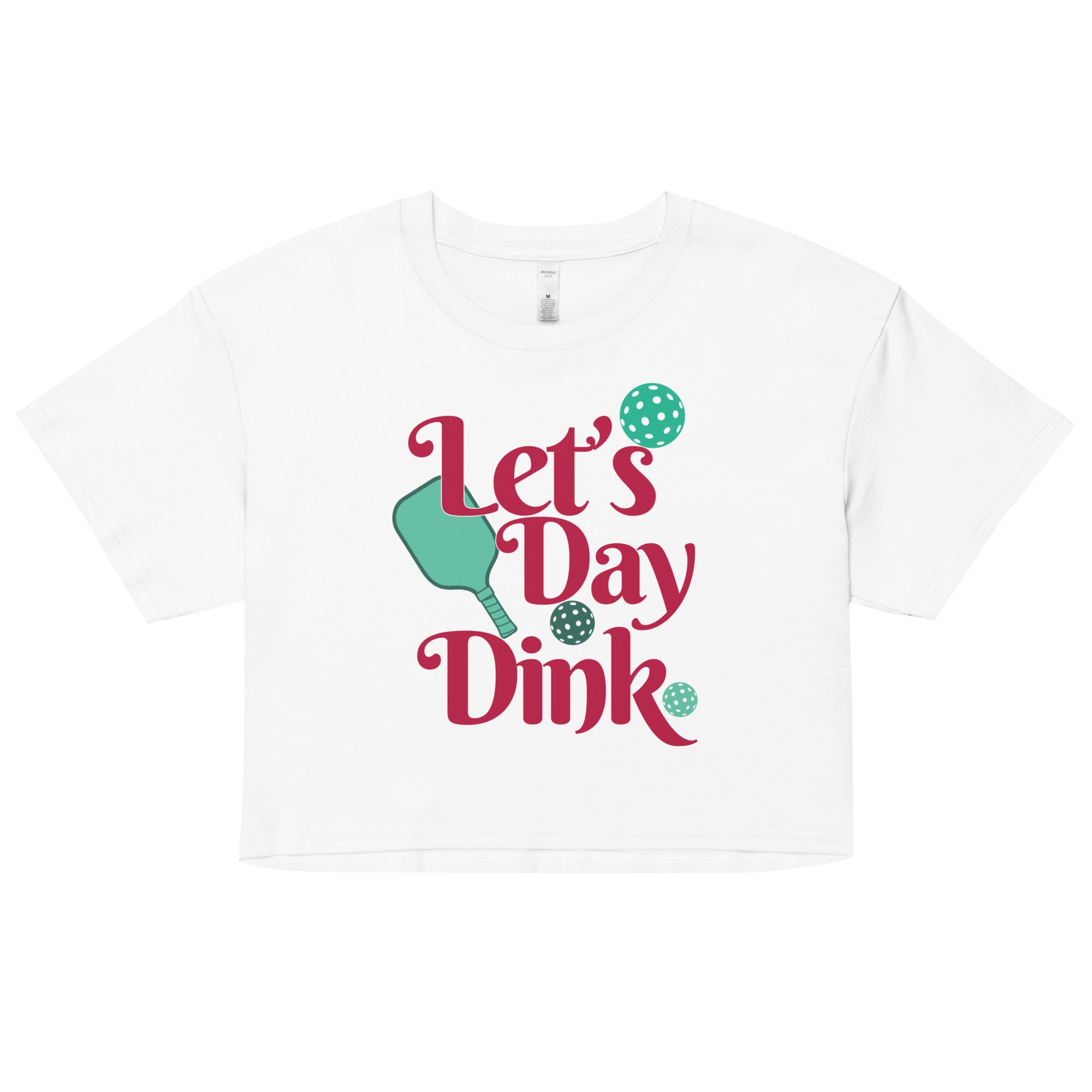 white let's day dink women's crop top pickleball apparel performance shirt athletic top front view