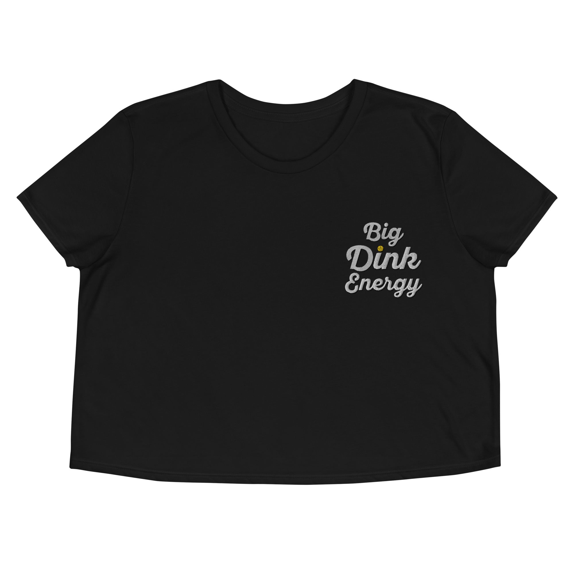 black embroidered big dink energy womens crop pickleball apparel shirt