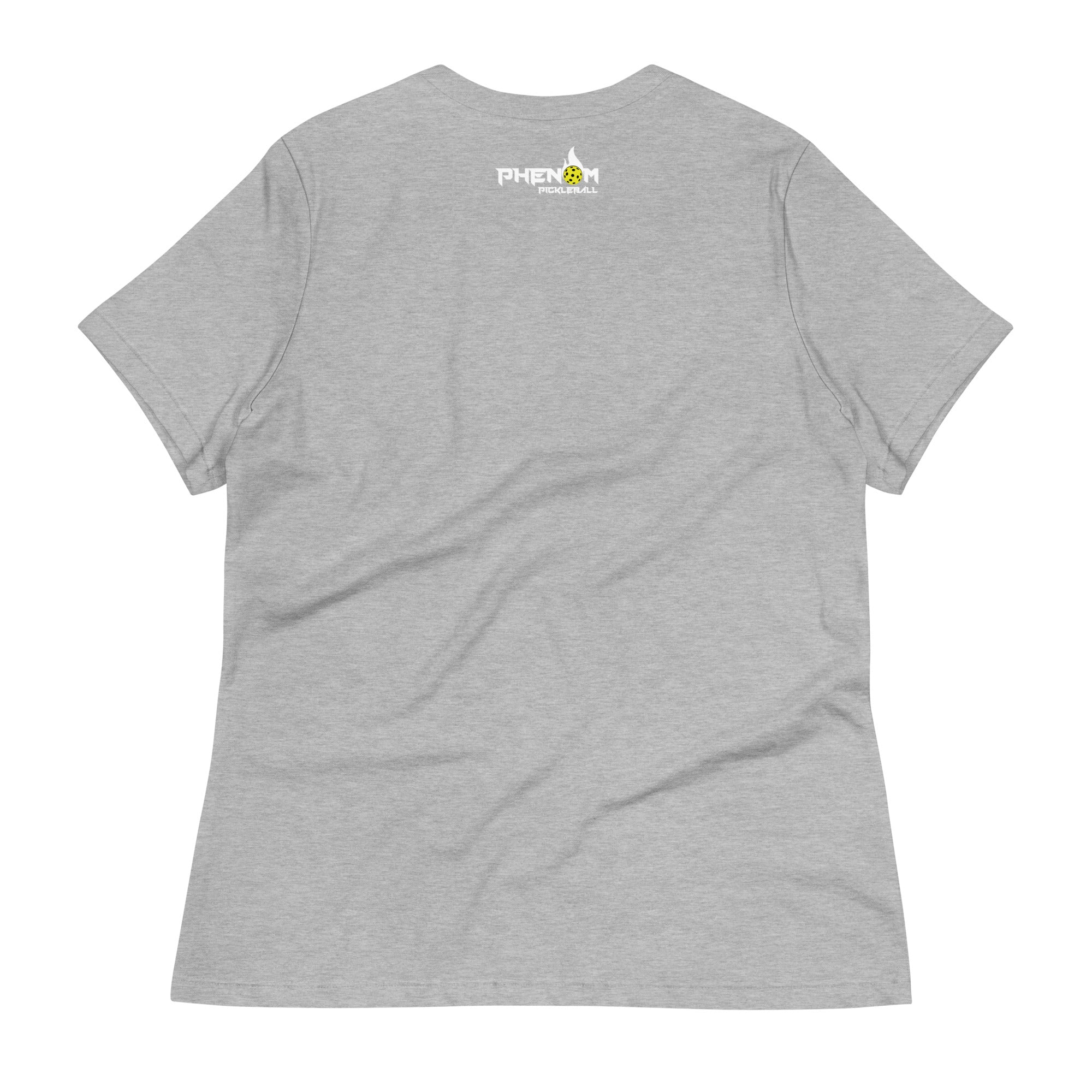 heather gray women's but first pickleball shirt apparel phenom logo back view
