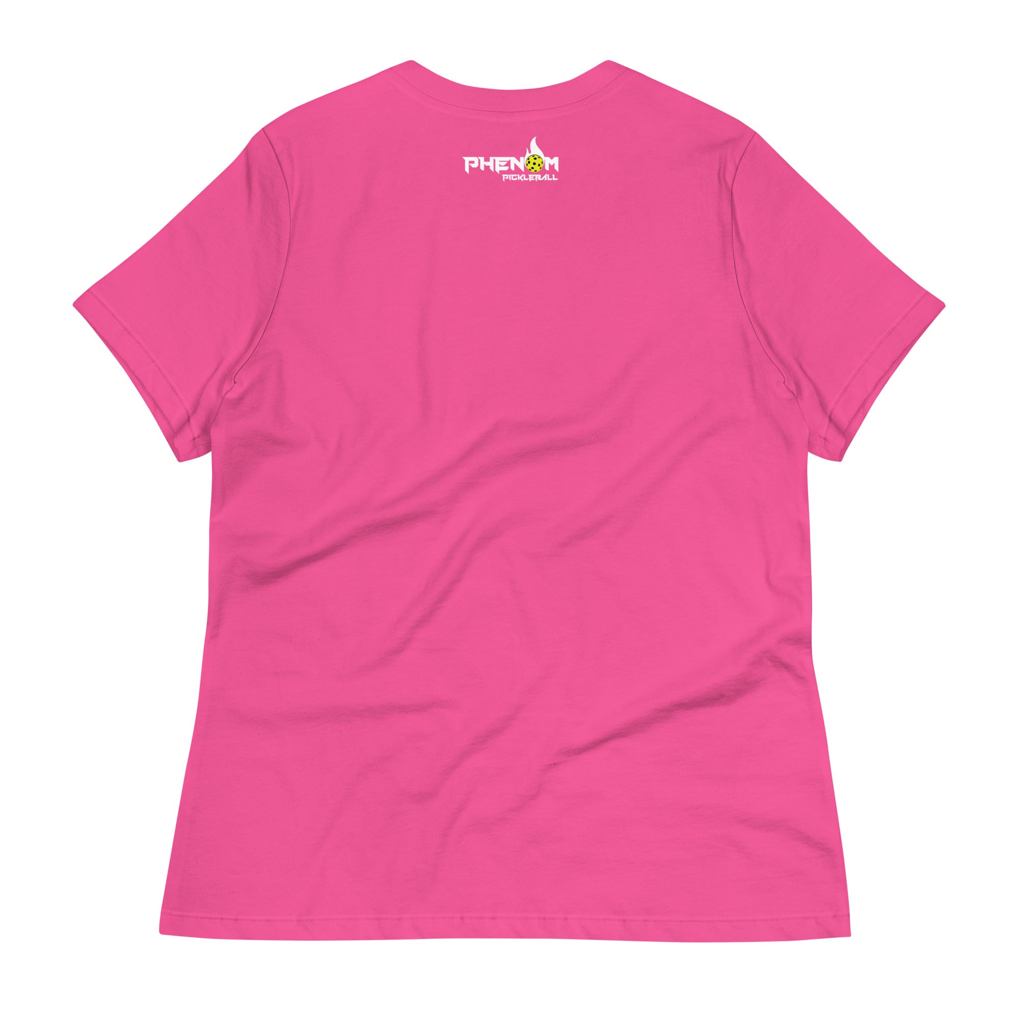 magenta hot pink women's but first pickleball shirt apparel phenom logo back view