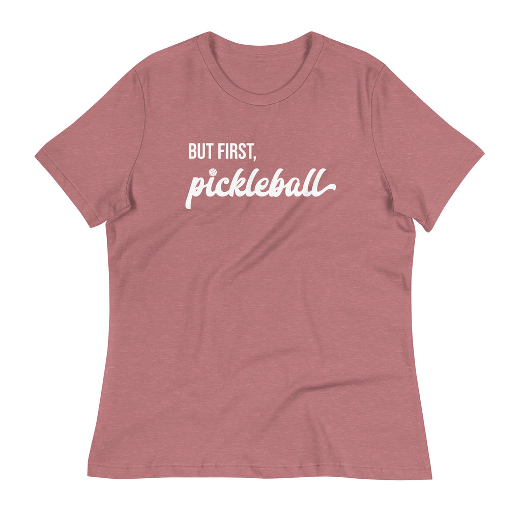 toasted mauve women's but first pickleball shirt apparel front view