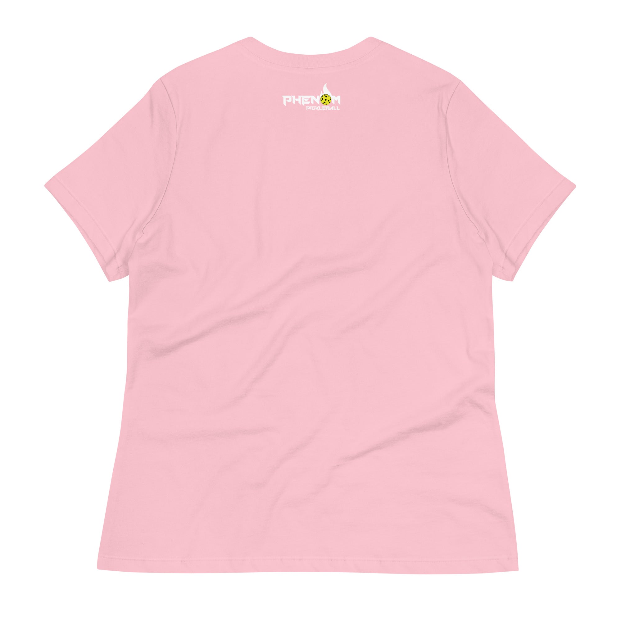 light pink women's but first pickleball shirt apparel phenom logo back view